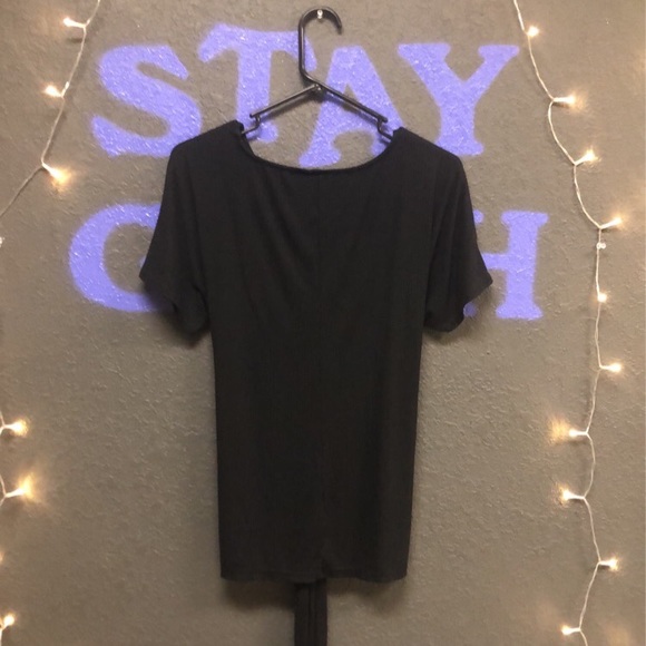 Women’s Black Ribbed Front Tie Top - Picture 2 of 5